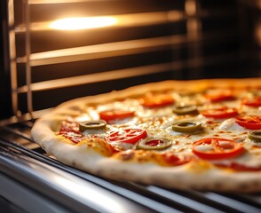 Wall Mural - Delicious pizza baking in oven. (1)