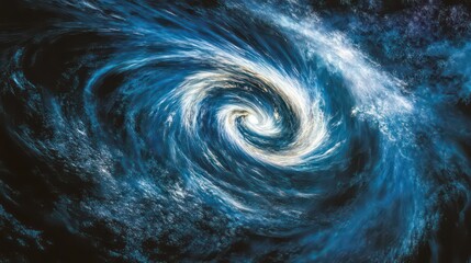 Poster - A swirling vortex of cosmic clouds and nebulae in deep space, showing vibrant blues and whites.