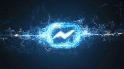 Aufkleber - Abstract glowing lightning bolt symbol in digital energy field.