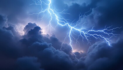 Wall Mural - dramatic sky with a massive lightning strike, electrifying the atmosphere against dark storm clouds