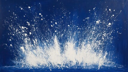Poster - Abstract painting of white splash on blue background.