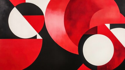Poster - Abstract red and black geometric artwork with circles and semicircles.