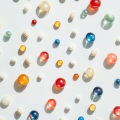Leinwandbilder - Colorful variety of pills and capsules arranged in a decorative pattern on a light background showcasing vibrant hues. Generative AI
