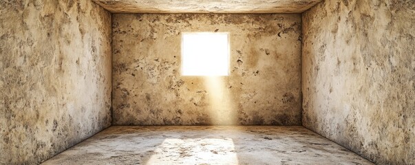 Wall Mural - Sunlight Streaming into an Empty Rustic Room with Textured Walls and Tranquil Atmosphere