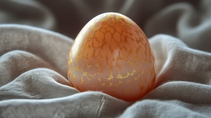 Wall Mural - Decorative egg with golden specks resting on soft fabric in natural light