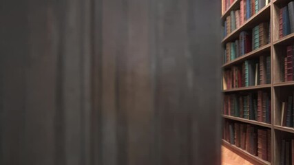 Poster - Old books on bookshelves in a vintage library. 3d animation