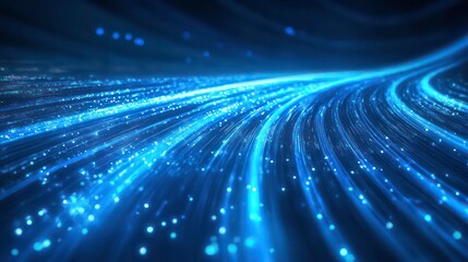 Aufkleber - Abstract blue glowing light streaks forming a curved path, representing speed, technology, or data flow.