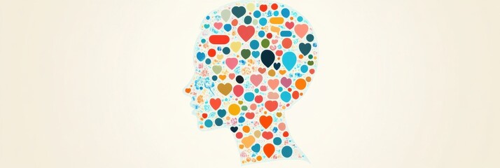 Fototapete - Stylized human face composed of colorful icons representing emotions and ideas. Generative AI