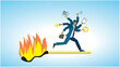 © Eva Almqvist - Man running fast on burning match trying to do everything. Dimension 16:9. Vector illustration.