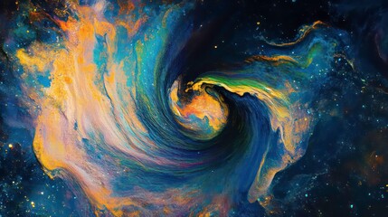 Aufkleber - Abstract swirling cosmic nebula, vibrant colors, textured paint.