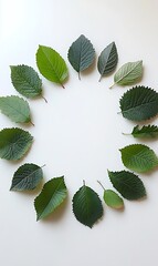 Canvas Print - Green leaves arranged in a circle on white background.