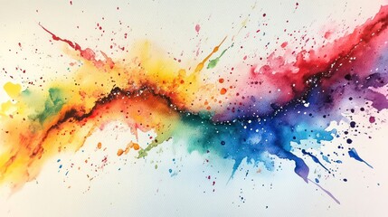 Poster - Abstract watercolor painting with vibrant rainbow colors, splatters, and texture.