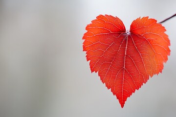 Canvas Print - Heart-shaped red autumn leaf on a branch.