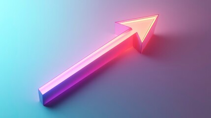 Aufkleber - Glowing neon arrow pointing upward on pastel background.