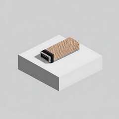 Poster - Isometric illustration of a beige textured object on a white cube.