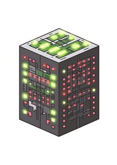 Canvas Print - Isometric illustration of a glowing technology cube.