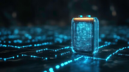 Leinwandbilder - Futuristic transparent device displaying glowing digital data on a dark surface with circuit lines.