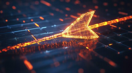 Poster - Glowing digital arrow on a grid, representing progress, technology, and future.
