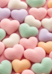 Poster - Pastel-colored felt hearts background.