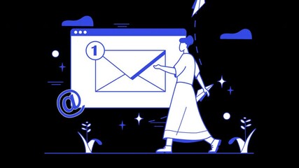 Poster - A European woman walks toward an email notification on a screen, blending technology and communication.