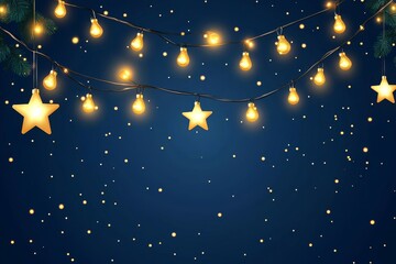 Wall Mural - Bright, shimmering lights against the deep blue sky create abstract star shapes, invoking a sense of holiday joy. Stock