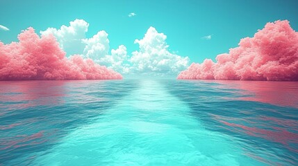 Wall Mural - Pink clouds over blue sea.