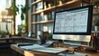 © Vadym - Online tax forms, invoice software displayed on desktop monitor in modern office. Organized desk, tech gadgets visible. Person likely working on tax paperwork. Indoor scene shows woman focused on