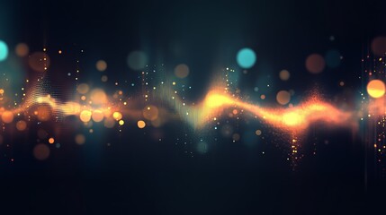 Wall Mural - Golden wave of particles with bokeh effect on dark background
