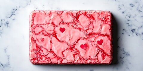 Wall Mural - Pink dessert with heart decorations on marble.