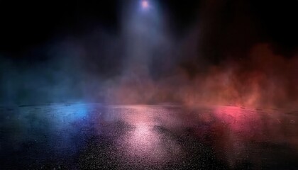 Aufkleber - ethereal reflection of colorful lights on wet asphalt with dramatic smoke and fog background, ideal for abstract designs and backdrops


