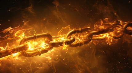 Poster - Fiery chain links glowing in flames, symbolizing strength and resilience. intense heat and light create dramatic visual effect, capturing essence of power