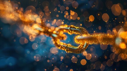Poster - glowing chain link with sparkling particles, symbolizing connection and strength. vibrant colors create captivating visual effect, evoking sense of unity and resilience