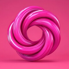 Canvas Print - Pink glossy interwoven circular abstract shape.