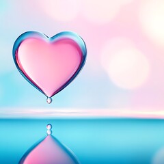 Poster - Pink heart-shaped droplet falling, reflecting on water.