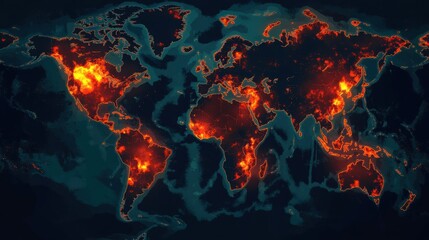 Aufkleber - World map highlighting regions affected by epidemic outbreaks across continents. Generative AI