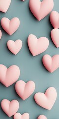 Poster - Pink hearts scattered on a blue background.