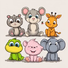 Wall Mural - Adorable Baby Animals Sitting Together In A Row