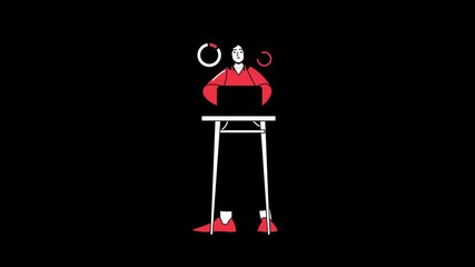 Poster - A simple animation of a person with a laptop, depicted in a flat design style.