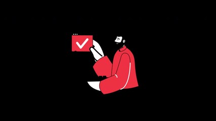 Poster - A character in a red outfit checking a task with a checkmark symbol, representing completion.