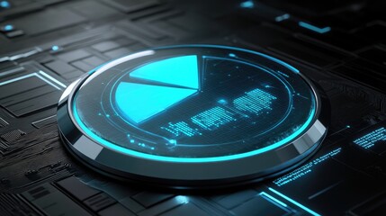 Wall Mural - Futuristic pie chart data analysis on digital circuit board.