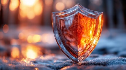 Wall Mural - Glass shield reflecting fire in snowy landscape.