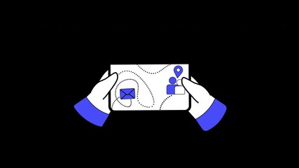 Aufkleber - Hands holding a card with icons like a location pin and message, representing communication and navigation.