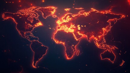 Aufkleber - World map highlighting epidemic outbreak zones with red and orange indicators in a dark background. Generative AI