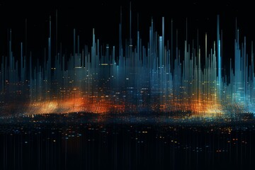Fototapete - Abstract cityscape expanding with illuminated lines and dots, symbolizing urban development and technological advancement