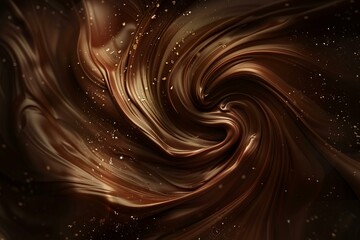 Poster - Liquid chocolate forms a mesmerizing swirl, creating a luxurious background with golden flakes
