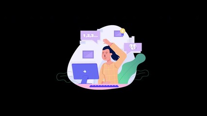 Poster - a cheerful woman of unspecified ethnicity waves while sitting at a computer, engaged in a digital di
