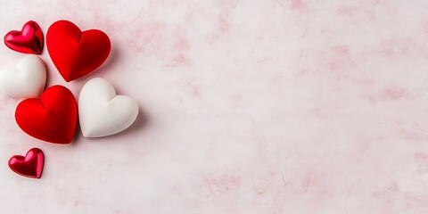 Poster - Red and white hearts on pink background.