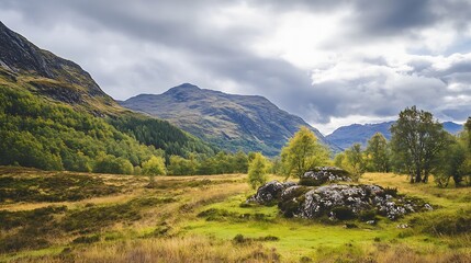 Poster - Scenic Highland Landscape with Rolling Hills and Dramatic Skies : Generative AI