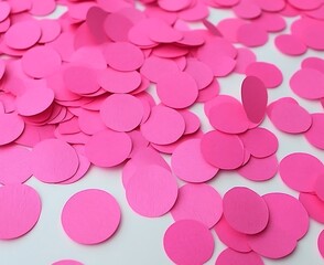 Wall Mural - Scattered pink paper circles on white background.