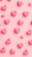 Wall Mural - Scattered pink hearts on pink background.